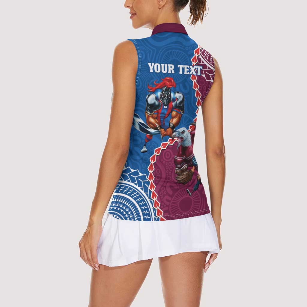 Personalised Eagles And Knights Rugby Women Sleeveless Polo Shirt Aboriginal Mix Polynesian Pattern