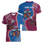 Personalised Eagles And Knights Rugby Women V-Neck T-Shirt Aboriginal Mix Polynesian Pattern