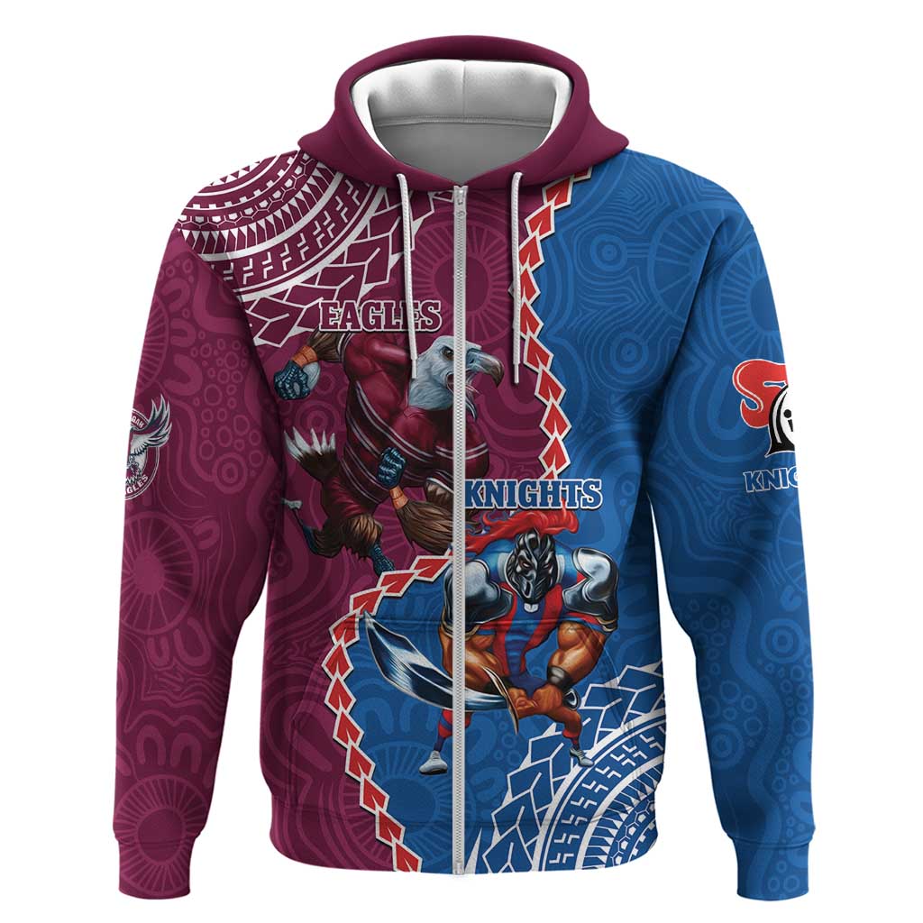 Personalised Eagles And Knights Rugby Zip Hoodie Aboriginal Mix Polynesian Pattern