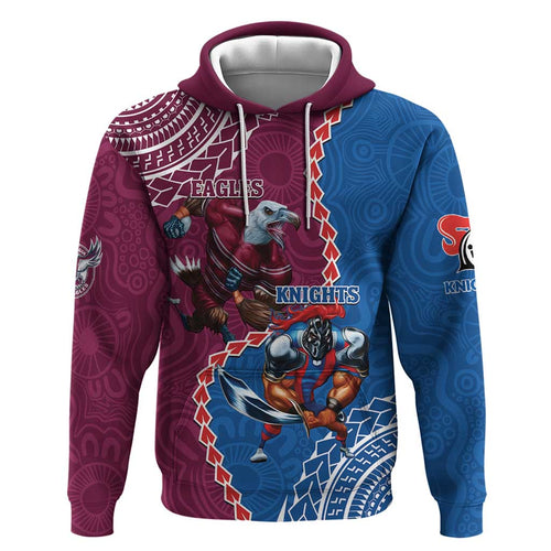 Personalised Eagles And Knights Rugby Zip Hoodie Aboriginal Mix Polynesian Pattern