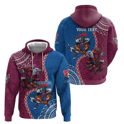 Personalised Eagles And Knights Rugby Zip Hoodie Aboriginal Mix Polynesian Pattern