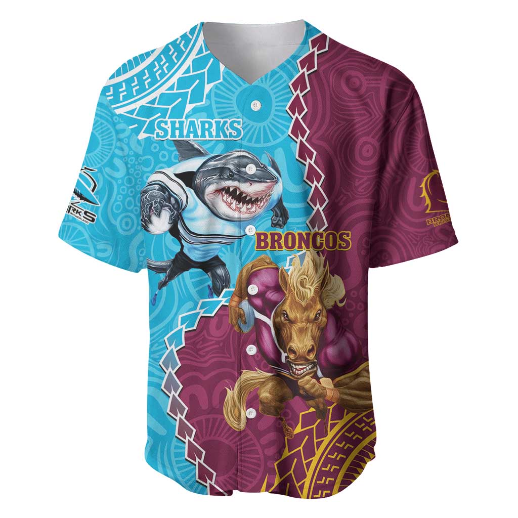 Personalised Sharks And Broncos Rugby Baseball Jersey Aboriginal Mix Polynesian Pattern