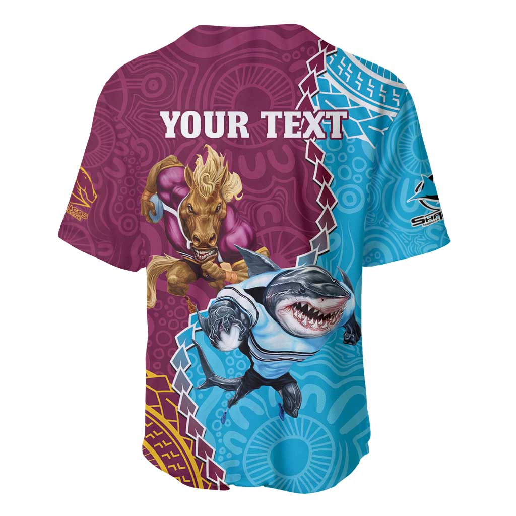 Personalised Sharks And Broncos Rugby Baseball Jersey Aboriginal Mix Polynesian Pattern