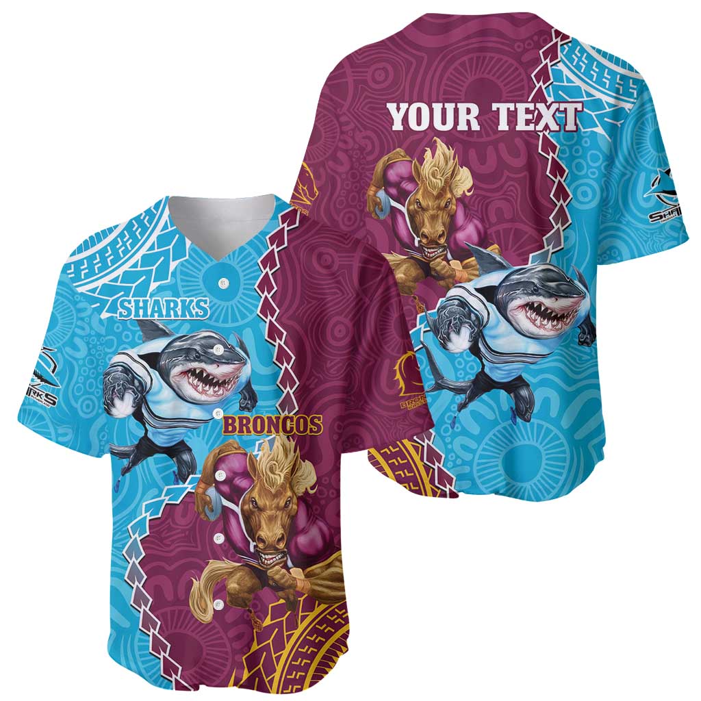 Personalised Sharks And Broncos Rugby Baseball Jersey Aboriginal Mix Polynesian Pattern