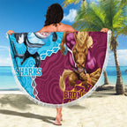 Personalised Sharks And Broncos Rugby Beach Blanket Aboriginal Mix Polynesian Pattern