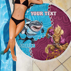 Personalised Sharks And Broncos Rugby Beach Blanket Aboriginal Mix Polynesian Pattern