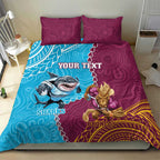 Personalised Sharks And Broncos Rugby Bedding Set Aboriginal Mix Polynesian Pattern