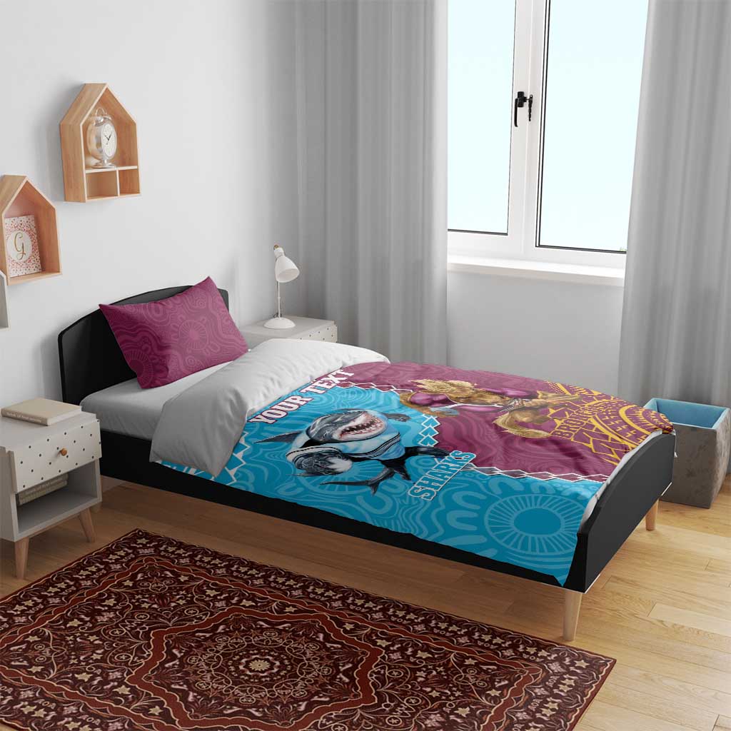 Personalised Sharks And Broncos Rugby Bedding Set Aboriginal Mix Polynesian Pattern