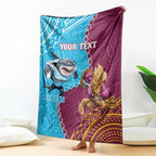 Personalised Sharks And Broncos Rugby Blanket Aboriginal Mix Polynesian Pattern