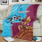 Personalised Sharks And Broncos Rugby Blanket Aboriginal Mix Polynesian Pattern