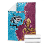 Personalised Sharks And Broncos Rugby Blanket Aboriginal Mix Polynesian Pattern
