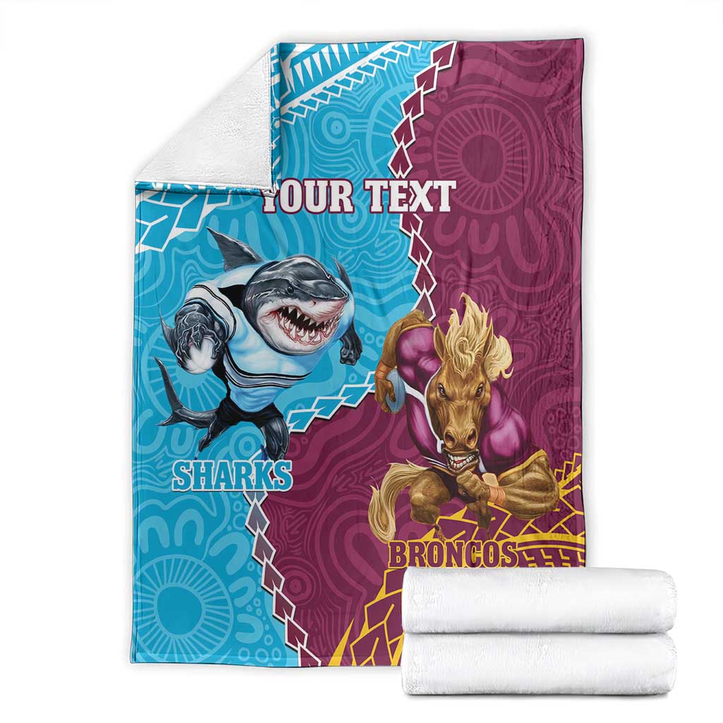 Personalised Sharks And Broncos Rugby Blanket Aboriginal Mix Polynesian Pattern