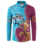 Personalised Sharks And Broncos Rugby Button Sweatshirt Aboriginal Mix Polynesian Pattern
