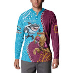 Personalised Sharks And Broncos Rugby Button Sweatshirt Aboriginal Mix Polynesian Pattern