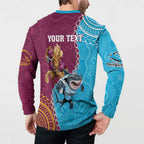 Personalised Sharks And Broncos Rugby Button Sweatshirt Aboriginal Mix Polynesian Pattern