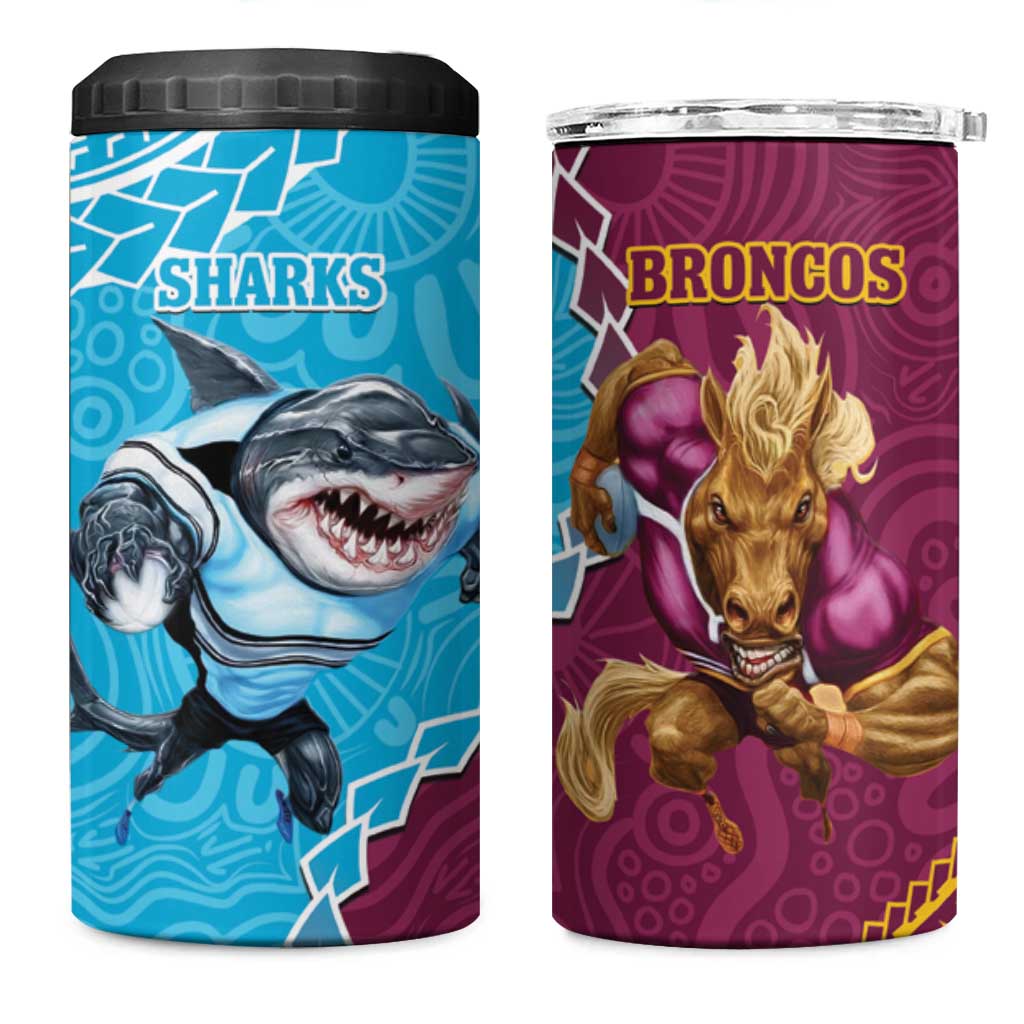 Sharks And Broncos Rugby 4 in 1 Can Cooler Tumbler Aboriginal Mix Polynesian Pattern