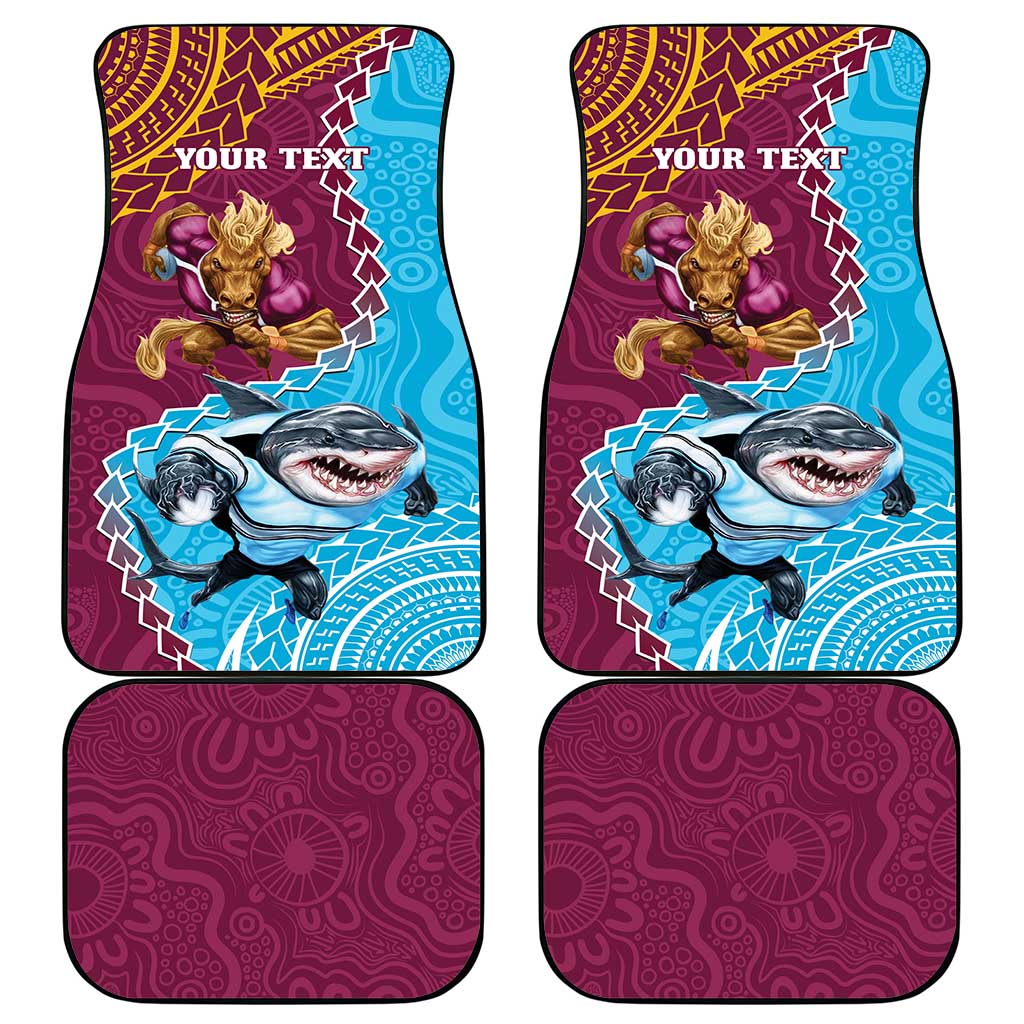 Personalised Sharks And Broncos Rugby Car Mats Aboriginal Mix Polynesian Pattern