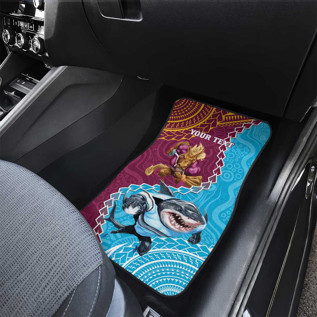 Personalised Sharks And Broncos Rugby Car Mats Aboriginal Mix Polynesian Pattern