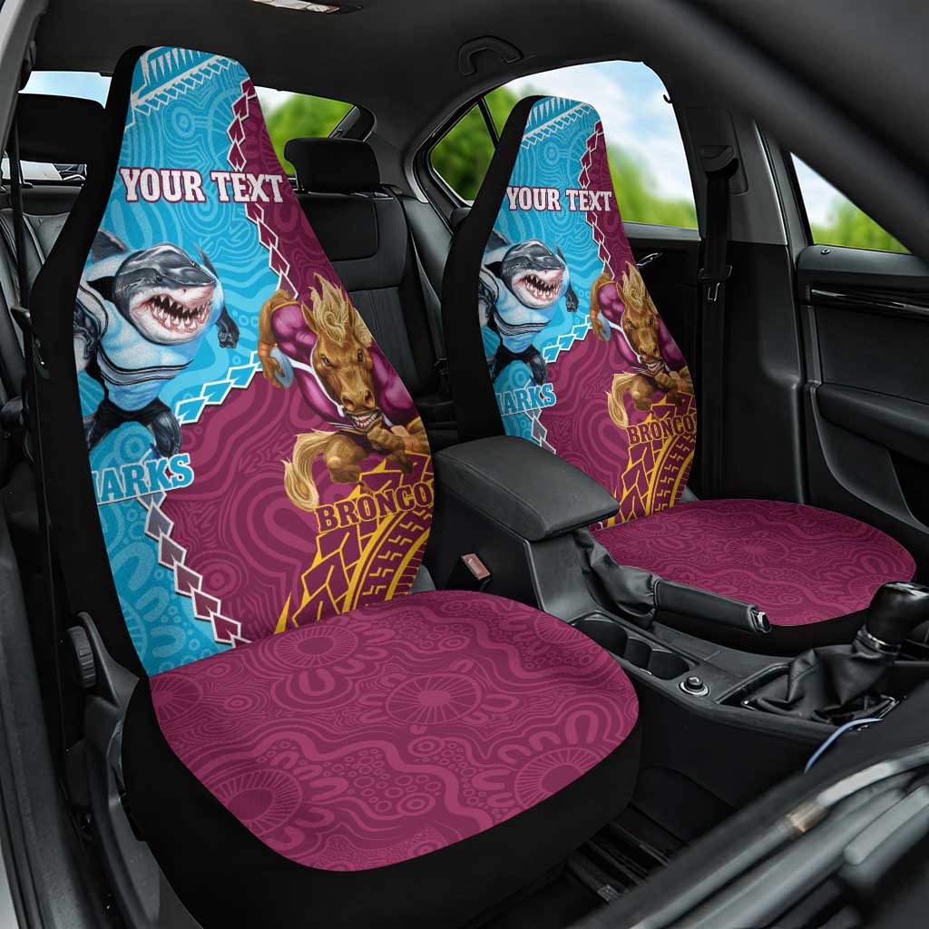 Personalised Sharks And Broncos Rugby Car Seat Cover Aboriginal Mix Polynesian Pattern