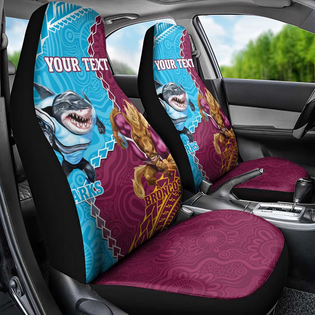Personalised Sharks And Broncos Rugby Car Seat Cover Aboriginal Mix Polynesian Pattern