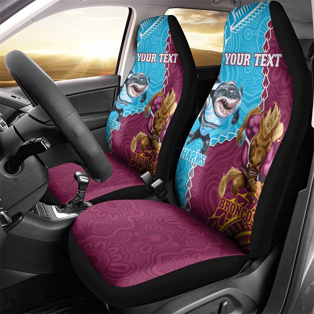Personalised Sharks And Broncos Rugby Car Seat Cover Aboriginal Mix Polynesian Pattern