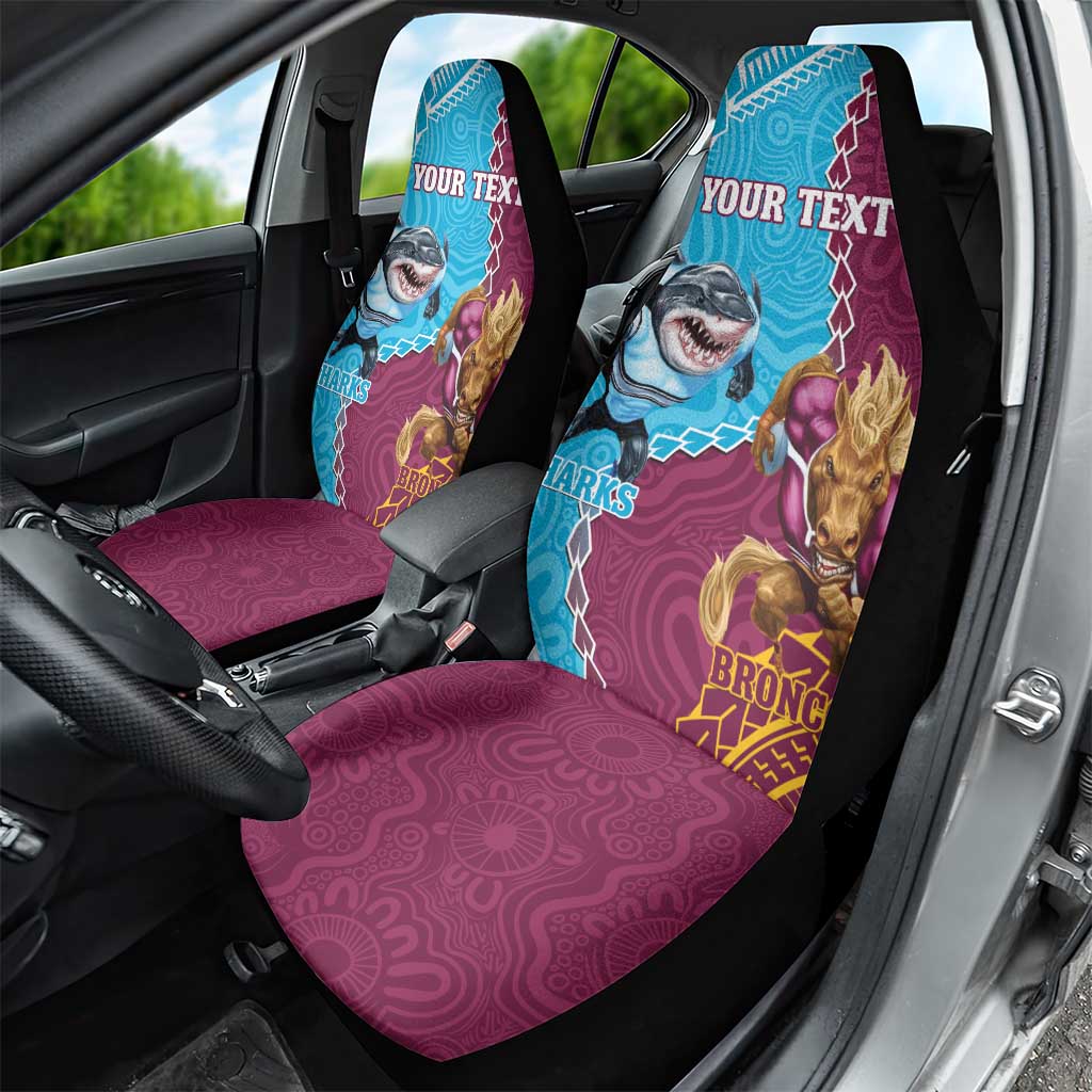 Personalised Sharks And Broncos Rugby Car Seat Cover Aboriginal Mix Polynesian Pattern