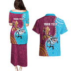 Personalised Sharks And Broncos Rugby Couples Matching Puletasi and Hawaiian Shirt Aboriginal Mix Polynesian Pattern
