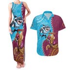 Personalised Sharks And Broncos Rugby Couples Matching Tank Maxi Dress and Hawaiian Shirt Aboriginal Mix Polynesian Pattern