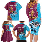 Personalised Sharks And Broncos Rugby Family Matching Long Sleeve Bodycon Dress and Hawaiian Shirt Aboriginal Mix Polynesian Pattern
