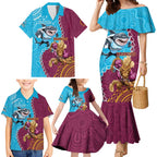 Personalised Sharks And Broncos Rugby Family Matching Mermaid Dress and Hawaiian Shirt Aboriginal Mix Polynesian Pattern