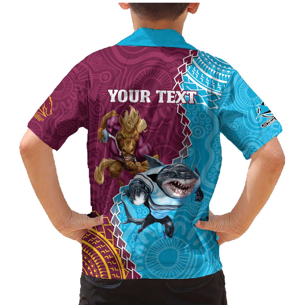Personalised Sharks And Broncos Rugby Family Matching Mermaid Dress and Hawaiian Shirt Aboriginal Mix Polynesian Pattern