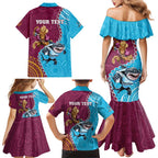 Personalised Sharks And Broncos Rugby Family Matching Mermaid Dress and Hawaiian Shirt Aboriginal Mix Polynesian Pattern