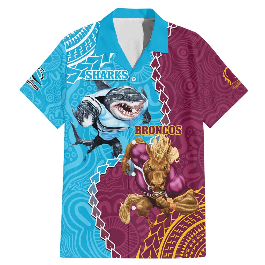 Personalised Sharks And Broncos Rugby Family Matching Mermaid Dress and Hawaiian Shirt Aboriginal Mix Polynesian Pattern