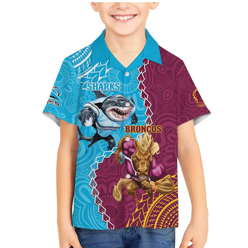 Personalised Sharks And Broncos Rugby Family Matching Mermaid Dress and Hawaiian Shirt Aboriginal Mix Polynesian Pattern