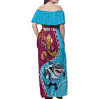 Personalised Sharks And Broncos Rugby Family Matching Off Shoulder Maxi Dress and Hawaiian Shirt Aboriginal Mix Polynesian Pattern