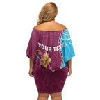 Personalised Sharks And Broncos Rugby Family Matching Off Shoulder Short Dress and Hawaiian Shirt Aboriginal Mix Polynesian Pattern
