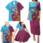 Personalised Sharks And Broncos Rugby Family Matching Puletasi and Hawaiian Shirt Aboriginal Mix Polynesian Pattern
