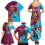 Personalised Sharks And Broncos Rugby Family Matching Summer Maxi Dress and Hawaiian Shirt Aboriginal Mix Polynesian Pattern