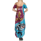 Personalised Sharks And Broncos Rugby Family Matching Summer Maxi Dress and Hawaiian Shirt Aboriginal Mix Polynesian Pattern