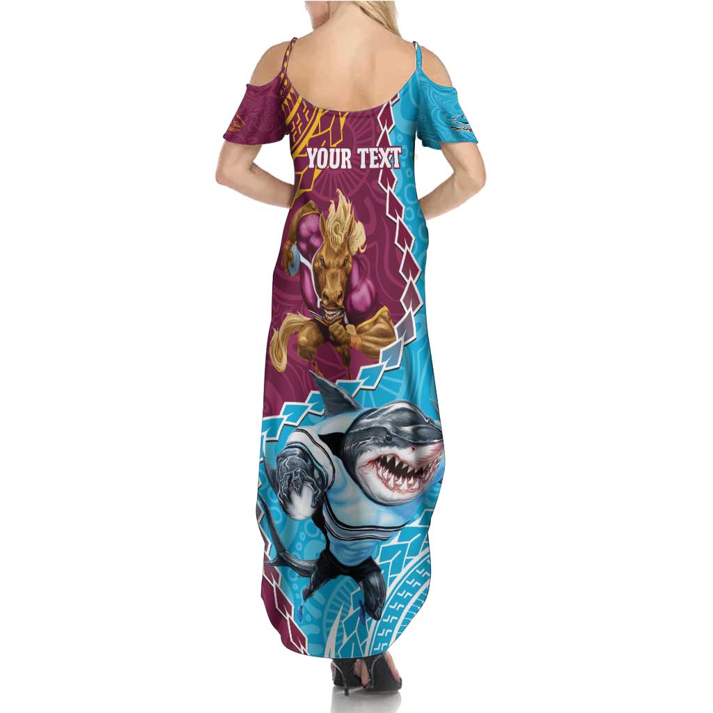 Personalised Sharks And Broncos Rugby Family Matching Summer Maxi Dress and Hawaiian Shirt Aboriginal Mix Polynesian Pattern