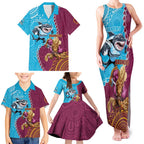 Personalised Sharks And Broncos Rugby Family Matching Tank Maxi Dress and Hawaiian Shirt Aboriginal Mix Polynesian Pattern