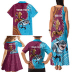 Personalised Sharks And Broncos Rugby Family Matching Tank Maxi Dress and Hawaiian Shirt Aboriginal Mix Polynesian Pattern