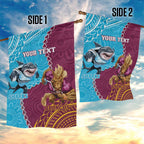 Personalised Sharks And Broncos Rugby Garden Flag Aboriginal Mix Polynesian Pattern