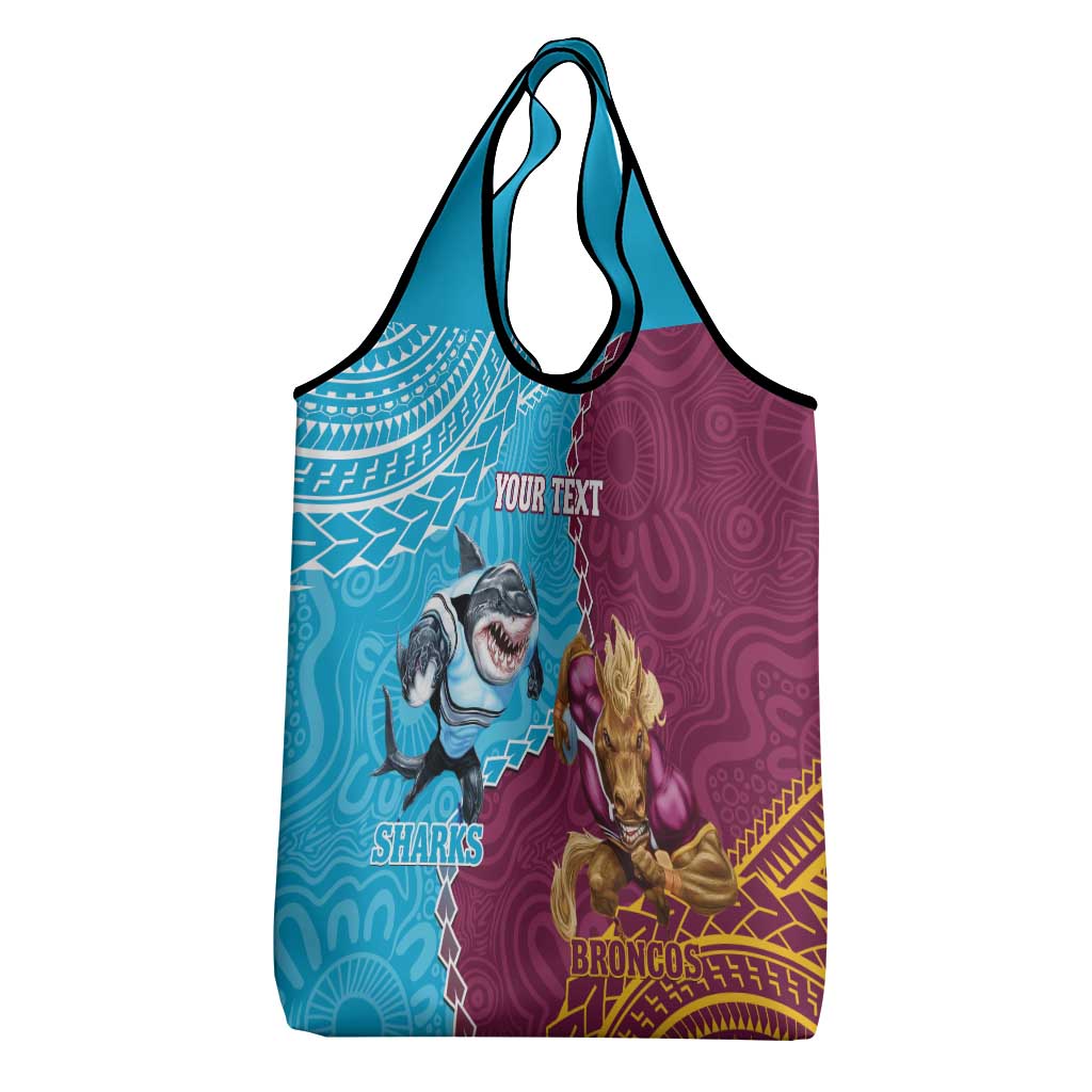 Personalised Sharks And Broncos Rugby Grocery Bag Aboriginal Mix Polynesian Pattern