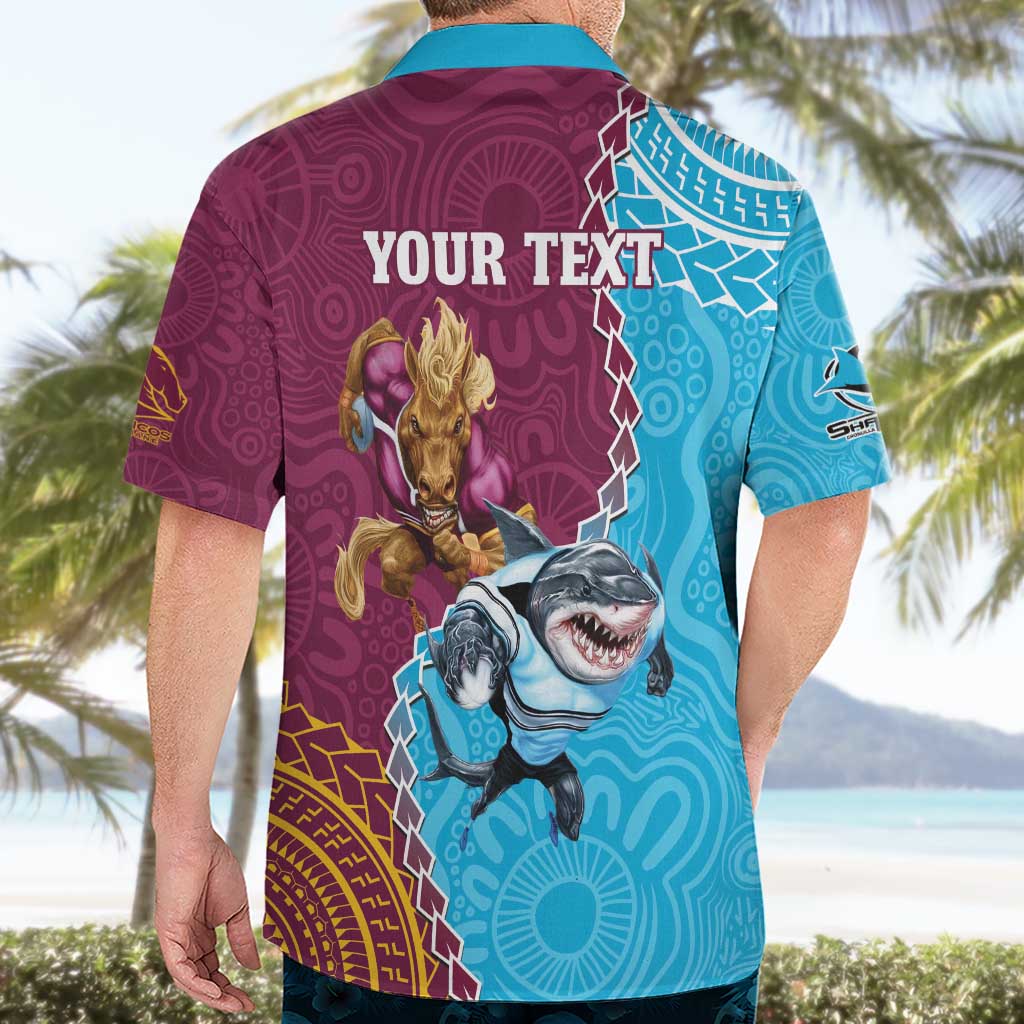Personalised Sharks And Broncos Rugby Hawaiian Shirt Aboriginal Mix Polynesian Pattern