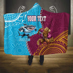 Personalised Sharks And Broncos Rugby Hooded Blanket Aboriginal Mix Polynesian Pattern