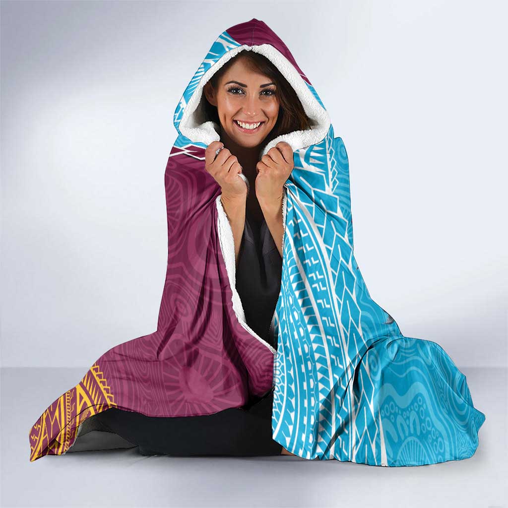 Personalised Sharks And Broncos Rugby Hooded Blanket Aboriginal Mix Polynesian Pattern