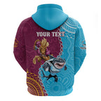Personalised Sharks And Broncos Rugby Hoodie Aboriginal Mix Polynesian Pattern