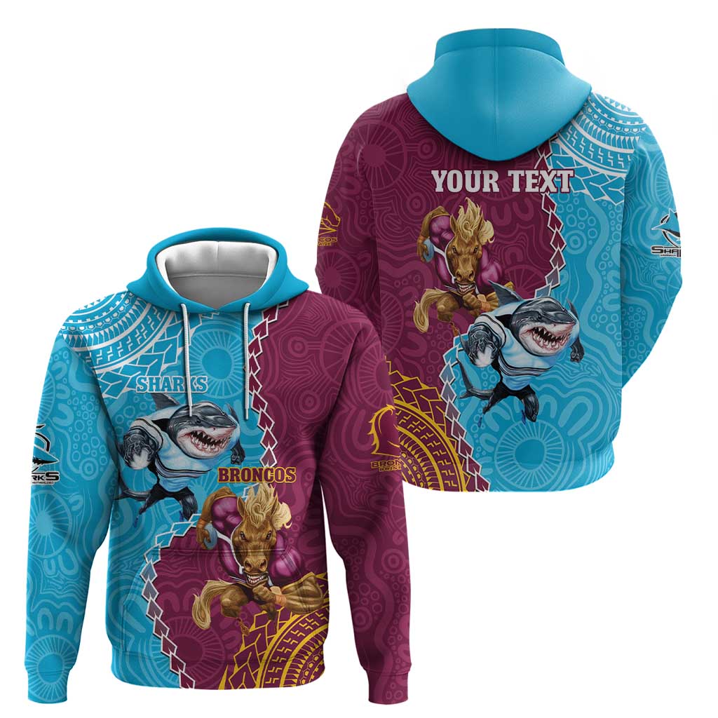 Personalised Sharks And Broncos Rugby Hoodie Aboriginal Mix Polynesian Pattern