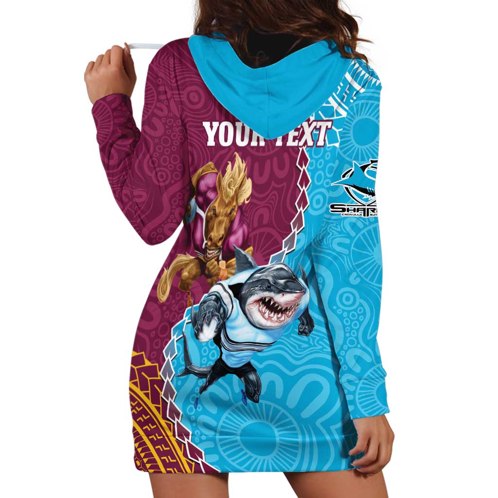 Personalised Sharks And Broncos Rugby Hoodie Dress Aboriginal Mix Polynesian Pattern